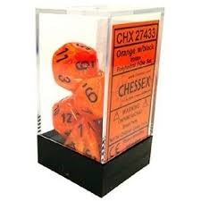 Picture of Chessex Vortex Dice™ Polyhedral Orange/black 7-Die Set