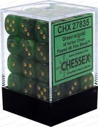 Picture of Chessex Vortex Dice™ 12mm d6 Green/gold Dice Block™ 