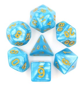 Picture of Light Blue Pearl Dice Set (Yellow Font)