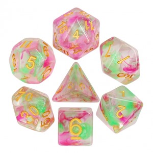 Picture of Rose Red Green Pearl Swirl Dice Set