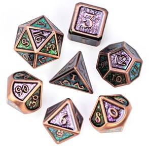 Picture of Copper Plated Ancient Photosensitive Powder Metal dice Set (Purple&Green)